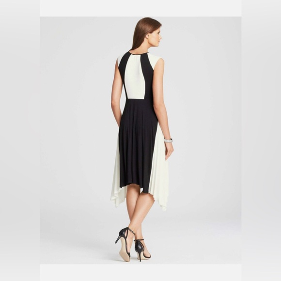 Ann Taylor NWT colorblock handkerchief hem black/white dress Size 10 - Picture 3 of 14
